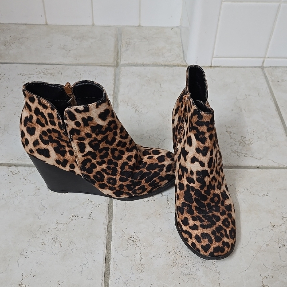 Leopard Print Wedge Ankle Boots